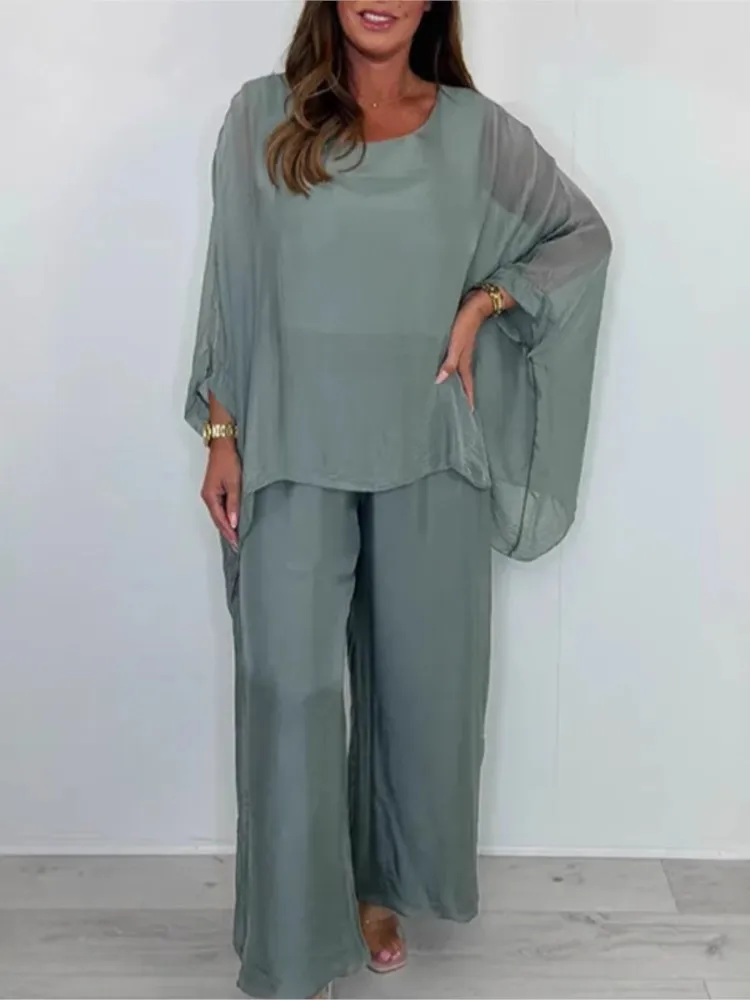 Woman's Loose Top Two-piece Set Spring Autumn Fashion Solid Color Long-sleeved Tops Wide-leg Pants Suit Ladies Leisure Outfit
Woman's Loose Top Two-piece Set Spring Autumn Fashion Solid Color Long-sleeved Tops Wide-leg Pants Suit Ladies Leisure Outfit