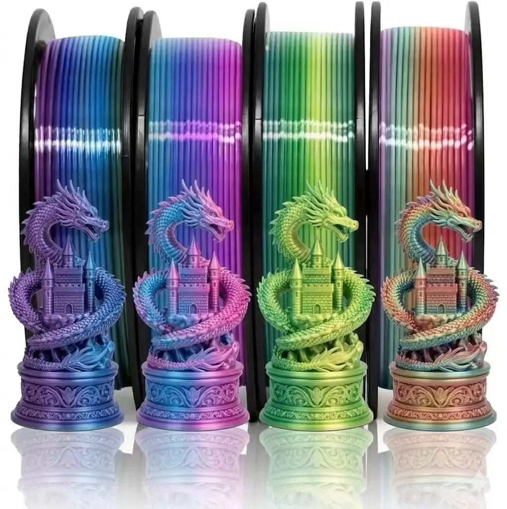 4 Types Rainbow Multi Colored Silk PLA Filament 4 in 1 Fast Color Changing Shiny 3D Printer Filament Universal For Most Printers
4 Types Rainbow Multi Colored Silk PLA Filament 4 in 1 Fast Color Changing Shiny 3D Printer Filament Universal For Most Printers