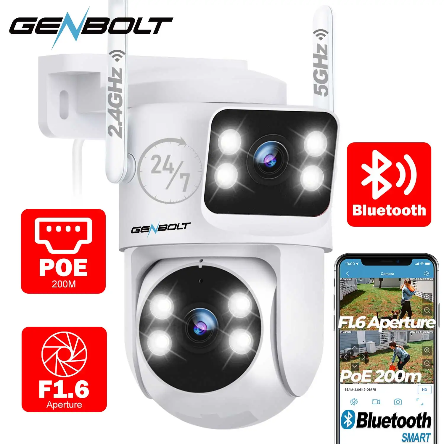 GENBOLT Dual Lens PTZ WiFi Camera Outdoor Dual View Security Cam Auto Tracking Color Night Vision Human Detection EU Plug
GENBOLT Dual Lens PTZ WiFi Camera Outdoor Dual View Security Cam Auto Tracking Color Night Vision Human Detection EU Plug