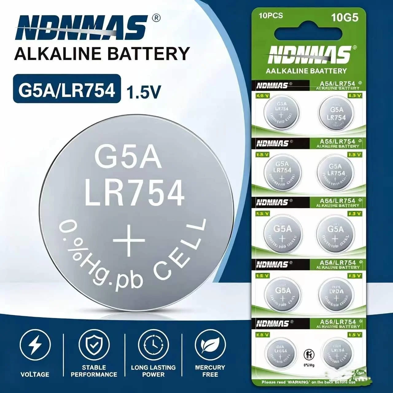 10pcs G5A / LR754 / LR750 / 393 / 384 1.5V Alkaline Coin Battery Replacement for Watches, Thermometers, Key Fobs (Mercury Free)
10pcs G5A / LR754 / LR750 / 393 / 384 1.5V Alkaline Coin Battery Replacement for Watches, Thermometers, Key Fobs (Mercury Free)