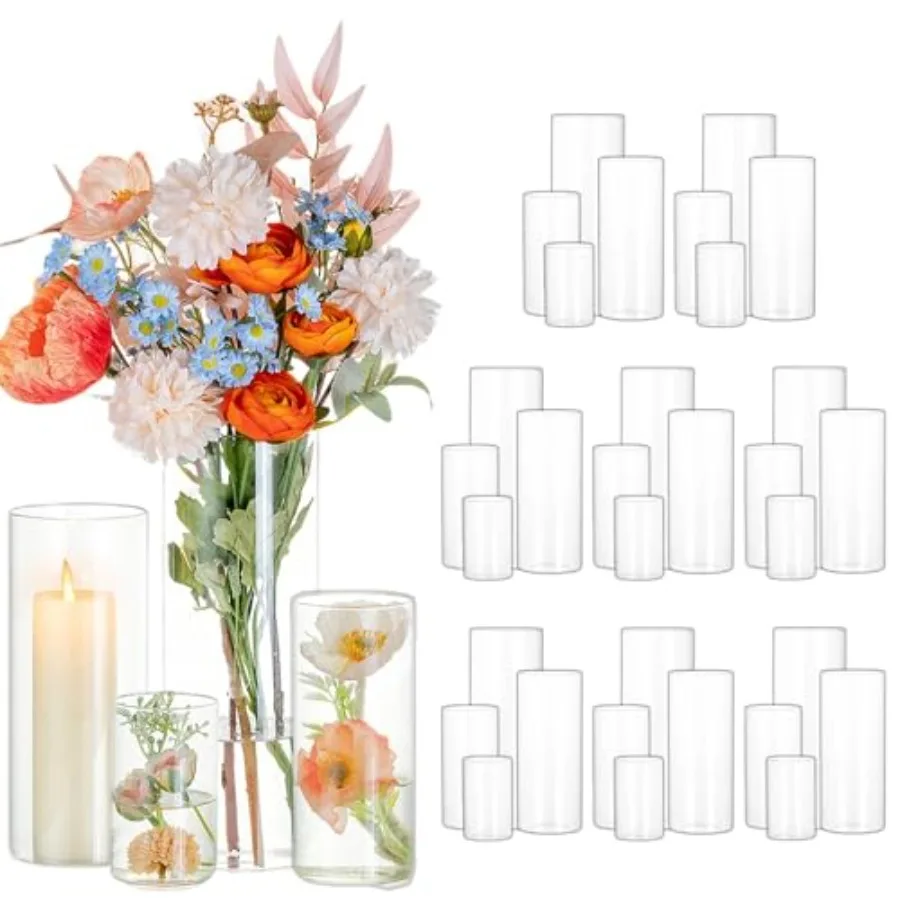 36Packs Cylinder Glass Vases for Centerpieces: Clear Flower Vases Set Bulk 4 6 8 10 Hurricane Floating Pillar Candle vase Holde
36Packs Cylinder Glass Vases for Centerpieces: Clear Flower Vases Set Bulk 4 6 8 10 Hurricane Floating Pillar Candle vase Holde