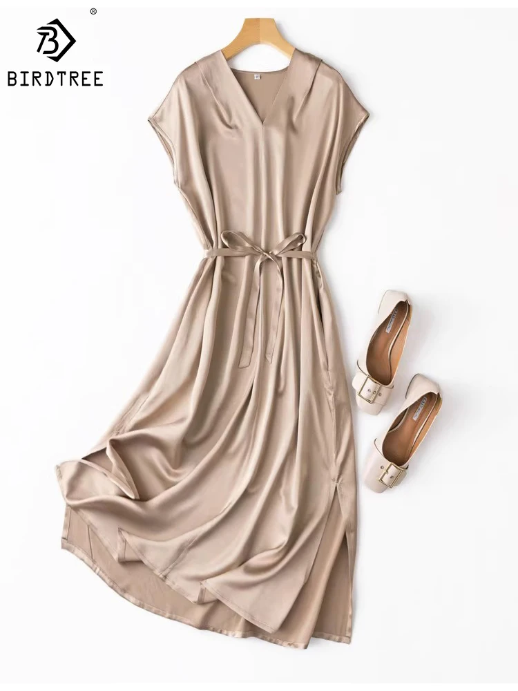 Birdtree 93%Natural Mulberry Silk Elastic Plain Crepe Satin Temperament Champagne Elegant V-neck Sleeve Length Dress D38322QD
Birdtree 93%Natural Mulberry Silk Elastic Plain Crepe Satin Temperament Champagne Elegant V-neck Sleeve Length Dress D38322QD