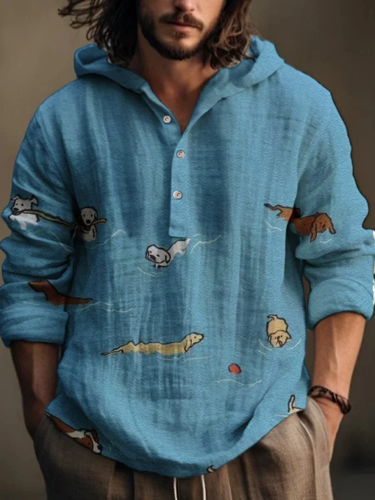 Men's Hooded Long Sleeve Henley Shirt Casual Dog Graphic Half Placket Loose Fit Button Tops Lightweight Breathable Street Outfit
Men's Hooded Long Sleeve Henley Shirt Casual Dog Graphic Half Placket Loose Fit Button Tops Lightweight Breathable Street Outfit