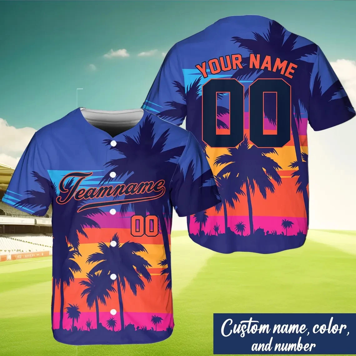 Full Print Gradient Sunset Palm Print Custom Baseball Jersey Personalized Name Number Wholesale Dropshipping Sport Uniform Tops
Full Print Gradient Sunset Palm Print Custom Baseball Jersey Personalized Name Number Wholesale Dropshipping Sport Uniform Tops