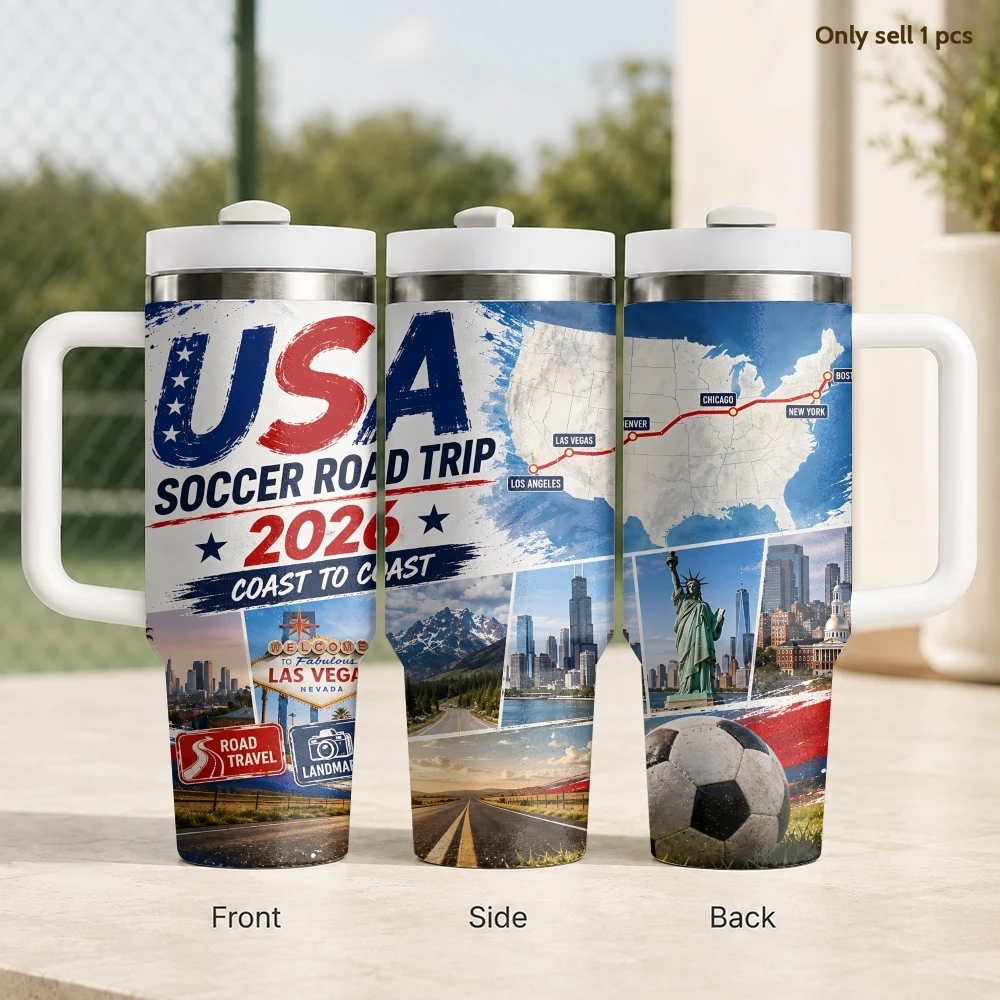 USA Soccer Road Trip 2026 Vacuum Flasks 40oz Stainless Steel Insulated Tumbler with Handle & Straw Leakproof Travel Mug
USA Soccer Road Trip 2026 Vacuum Flasks 40oz Stainless Steel Insulated Tumbler with Handle & Straw Leakproof Travel Mug