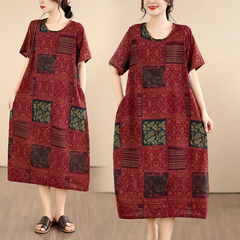 Summer New Style Thin Cotton Linen Red Print Retro plus Size Artistic Knee-Length Midi Sleeveless Dress Thin Model
Summer New Style Thin Cotton Linen Red Print Retro plus Size Artistic Knee-Length Midi Sleeveless Dress Thin Model