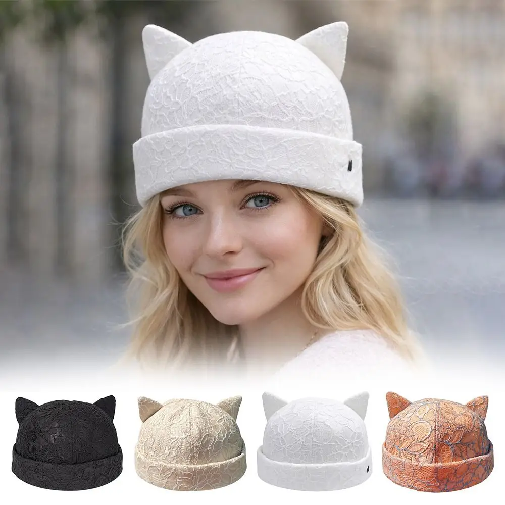 Fashion Lace Flower Cat Ears Landlord Hat Brimless Breathable Melon Skin Hat Adjustable Beanie Hat Outdoor
Fashion Lace Flower Cat Ears Landlord Hat Brimless Breathable Melon Skin Hat Adjustable Beanie Hat Outdoor