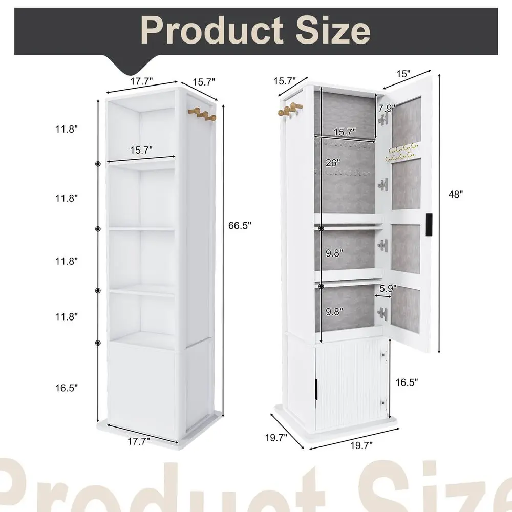 Rotating Mirror with Storage, 66 Jewelry Cabinet with a FullLength Mirror, Standing Storage Cabinet with a Coat Rack, 2 Layers
Rotating Mirror with Storage, 66 Jewelry Cabinet with a FullLength Mirror, Standing Storage Cabinet with a Coat Rack, 2 Layers