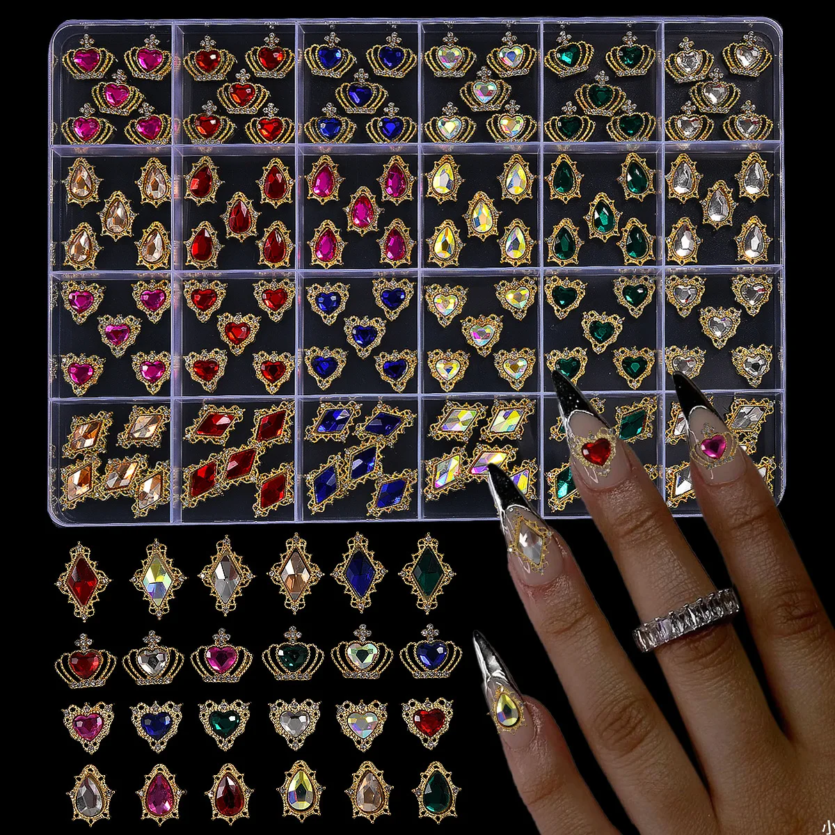 DIY 24 Grids Assorted Crown Heart Zirconia Alloy Rhinestones Nail Art Accessories Set
DIY 24 Grids Assorted Crown Heart Zirconia Alloy Rhinestones Nail Art Accessories Set
