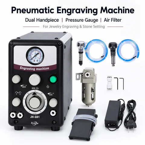 Máquina de Grabado Neumática con Doble Pieza de Mano, Grabador de Aire con Manómetro y Filtro de Aire para Engastar Piedras en Joyería