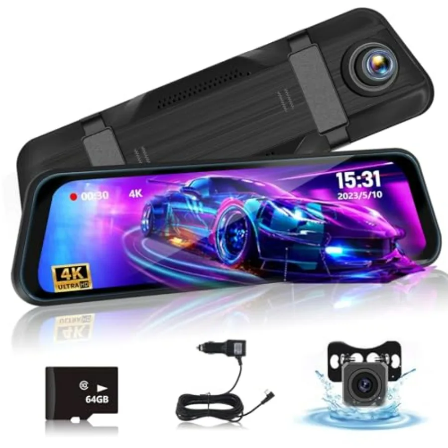 9.66 Inch Rear View Mirror Camera with 4K Front and 1080P Rear Camera Full Touch Screen Mirror Dash Cam for Car in Black with W
9.66 Inch Rear View Mirror Camera with 4K Front and 1080P Rear Camera Full Touch Screen Mirror Dash Cam for Car in Black with W