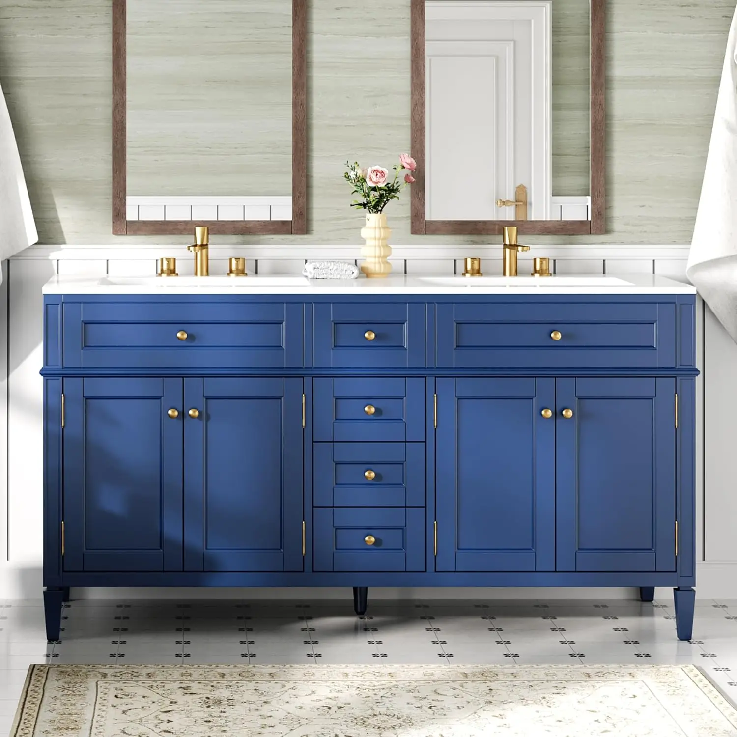 60" Bathroom Vanity with Double Sink, Solid Wood Vanity Cabinet, 30-Minute Easy Assembly, 3 Storage Drawers & Adjustable Shelves
60" Bathroom Vanity with Double Sink, Solid Wood Vanity Cabinet, 30-Minute Easy Assembly, 3 Storage Drawers & Adjustable Shelves