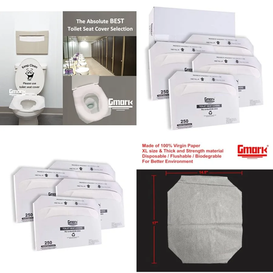 Gmark Paper Toilet Seat Covers Thick Strength 100 Virgin Paper Disposable HalfFold Toilet Seat Cover Dispensers 4 Packs of 250
Gmark Paper Toilet Seat Covers Thick Strength 100 Virgin Paper Disposable HalfFold Toilet Seat Cover Dispensers 4 Packs of 250