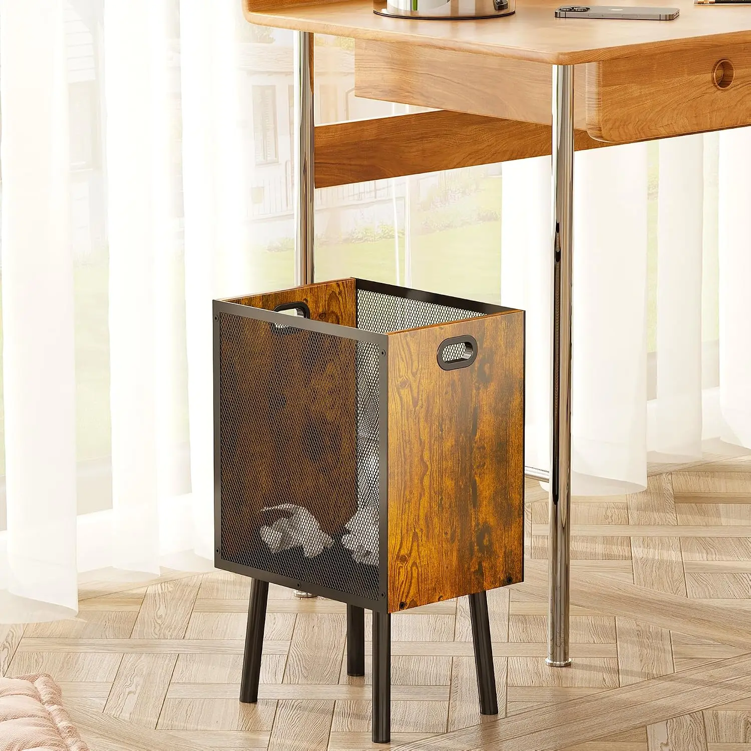 4.5 Gallon Rectangular Trash Can with Wood and Mesh Design, Small Wastebasket for Office Bedroom Bathroom
4.5 Gallon Rectangular Trash Can with Wood and Mesh Design, Small Wastebasket for Office Bedroom Bathroom