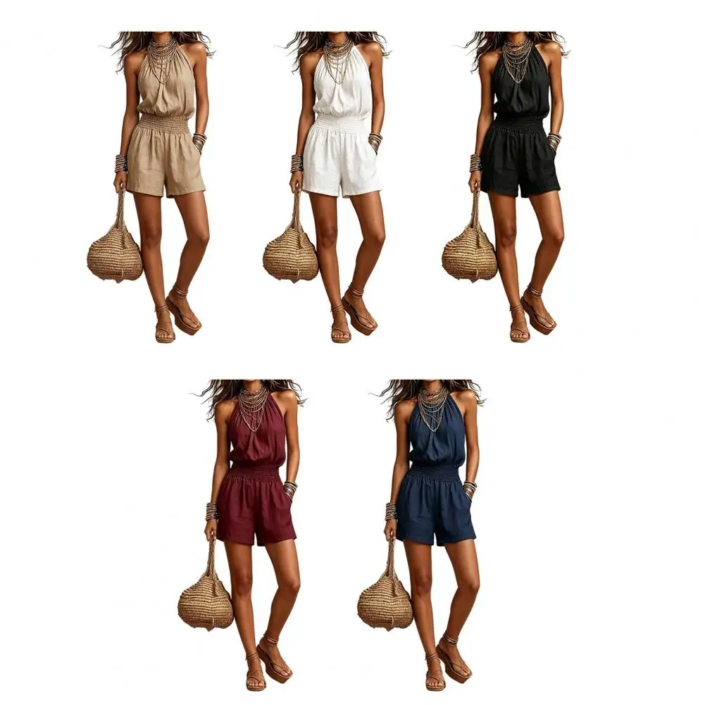 Women's Clothing Women's Summer Halter Neck Elastic Waist Solid Color Shorts Jumpsuit Rompers With Pockets One Piece Outfits
Women's Clothing Women's Summer Halter Neck Elastic Waist Solid Color Shorts Jumpsuit Rompers With Pockets One Piece Outfits