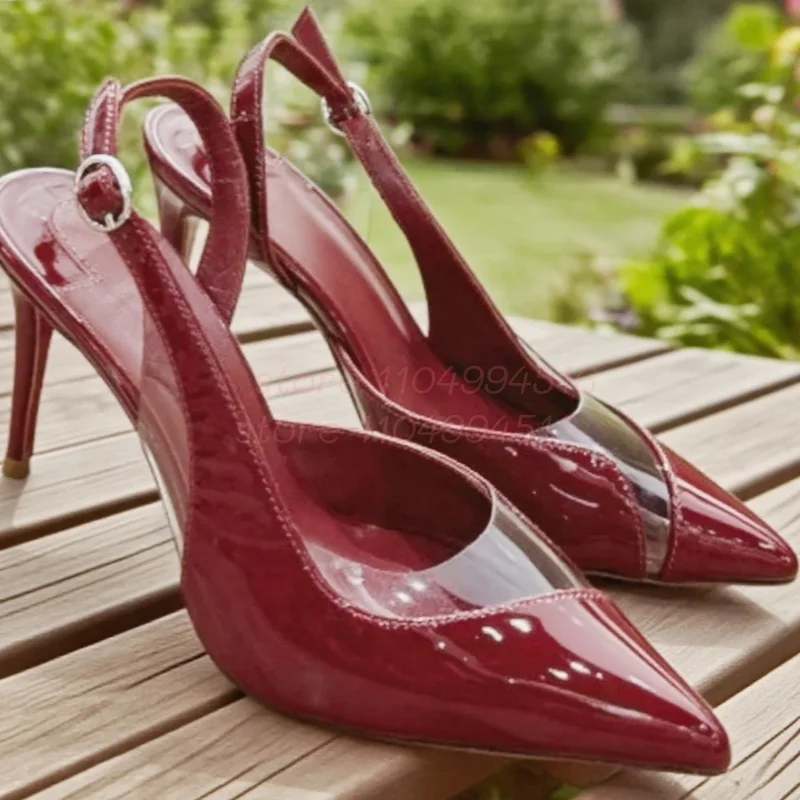 Sexy Red PVC Patent Leather Stiletto Pumps Women Pointed Toe Buckle Strap Back Strap Sandals Lady Elegant Party Banquet Shoes
Sexy Red PVC Patent Leather Stiletto Pumps Women Pointed Toe Buckle Strap Back Strap Sandals Lady Elegant Party Banquet Shoes