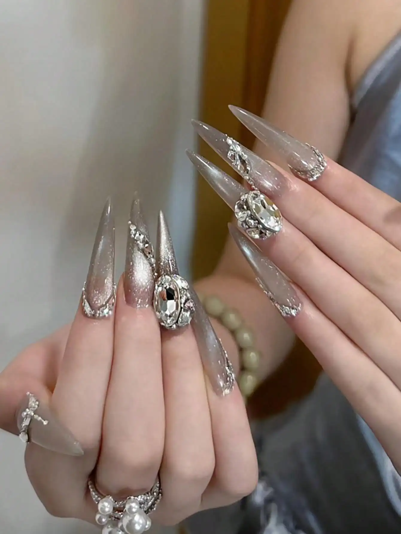 24Pcs Xxl Long Stiletto Nails, Champagne/Tea Rose Cat Eye Design With White Rhinestones, Elegant & Minimalist Gel Nail Covers For Full Nail, Includes 1 Gel Polish, 1 File - Perfect For Parties, Weddings & Everyday Wear Press On Nails Nail Supplies Nails
24Pcs Xxl Long Stiletto Nails, Champagne/Tea Rose Cat Eye Design With White Rhinestones, Elegant & Minimalist Gel Nail Covers For Full Nail, Includes 1 Gel Polish, 1 File - Perfect For Parties, Weddings & Everyday Wear Press On Nails Nail Supplies Nails