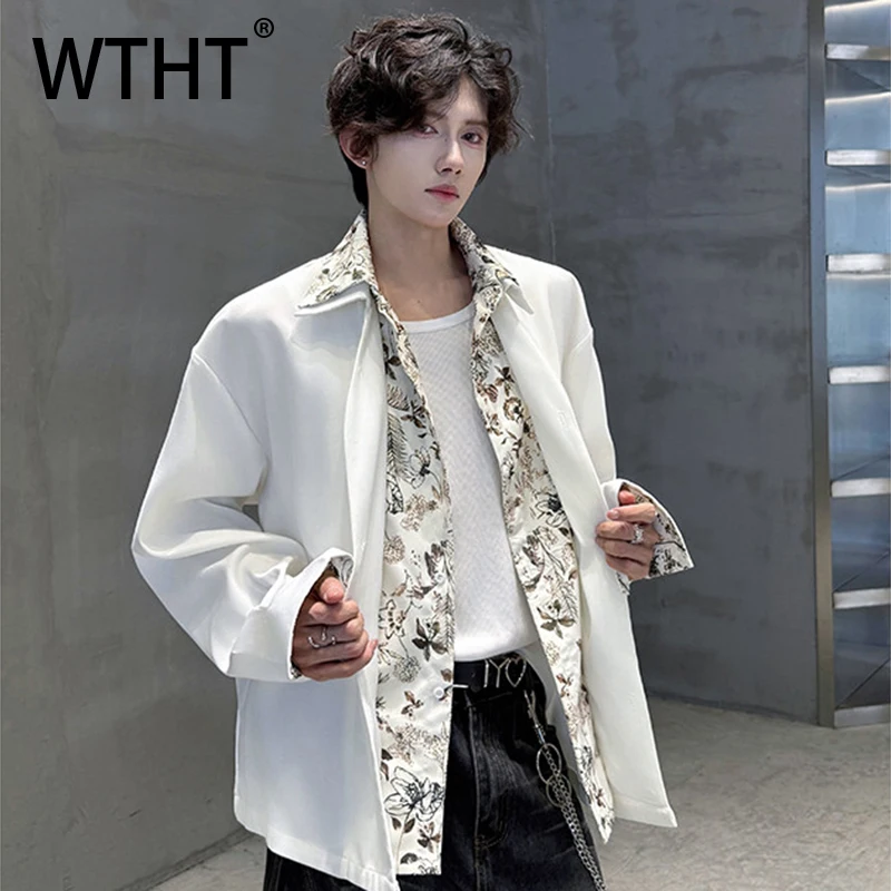 WTHT Fashion Men's Spliced Fake Two-pieve Contrast Color Shirts Trendy Long Sleeves Single-breasted Tops Male 2025 Autumn 2A1540 
WTHT Fashion Men's Spliced Fake Two-pieve Contrast Color Shirts Trendy Long Sleeves Single-breasted Tops Male 2025 Autumn 2A1540