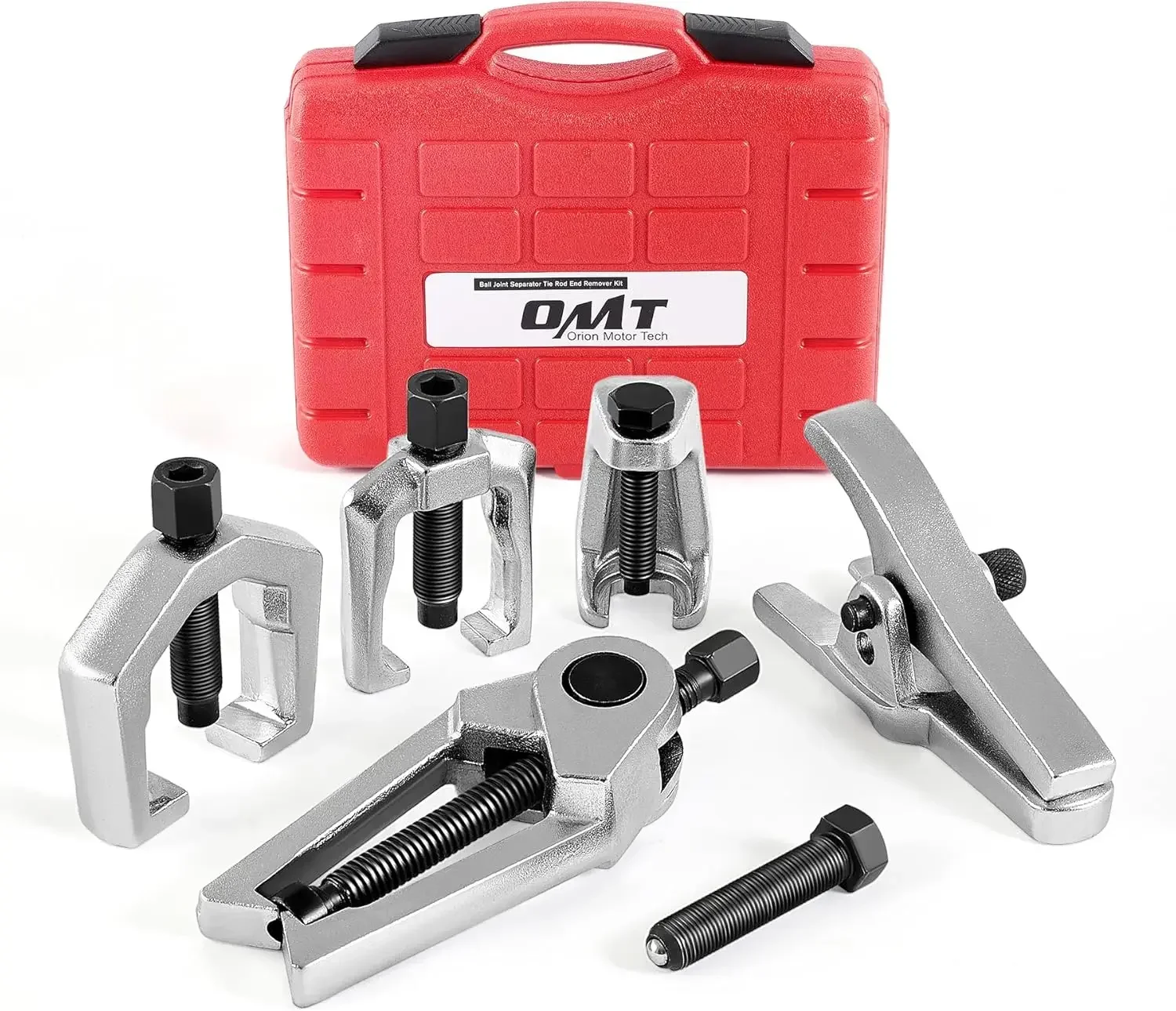 5-in-1 front end service tool kit: ball joint separator, pitman arm puller, tie rod end remover.
5-in-1 front end service tool kit: ball joint separator, pitman arm puller, tie rod end remover.