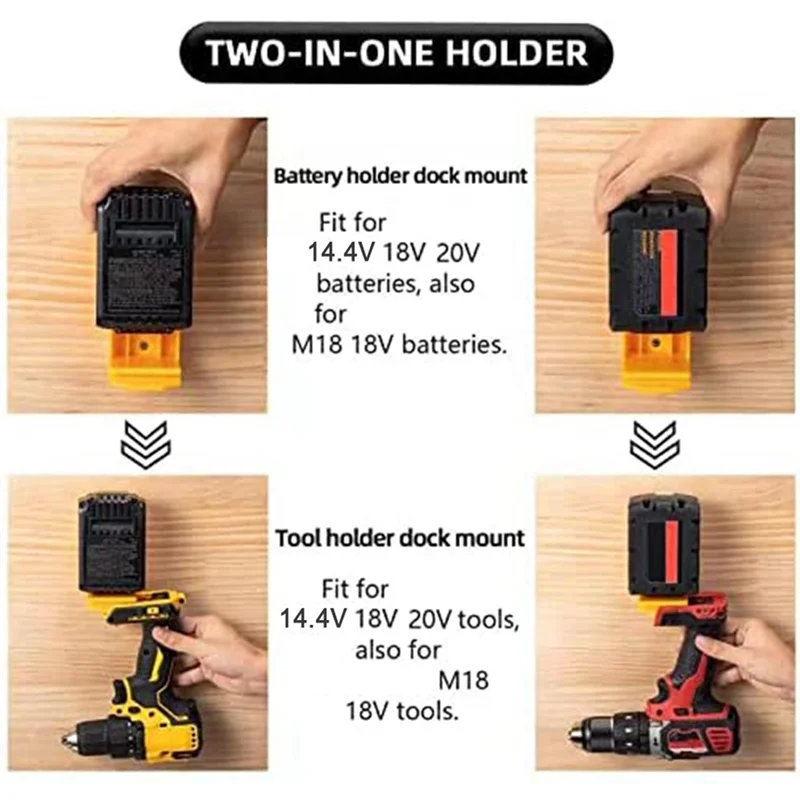 ABVG-5Pcs 2-In-1 Tool Hanger Dock - Wall-Mounted Battery Holder For 14.4V-20V For 18V Batteries
ABVG-5Pcs 2-In-1 Tool Hanger Dock - Wall-Mounted Battery Holder For 14.4V-20V For 18V Batteries