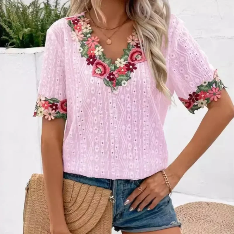 Casual Loose Floral Tops For Women Fashion 2025 New Summer Shirts Vintage Ladies Loose Shirts V-neck Blouses Elegant Female Tops
Casual Loose Floral Tops For Women Fashion 2025 New Summer Shirts Vintage Ladies Loose Shirts V-neck Blouses Elegant Female Tops