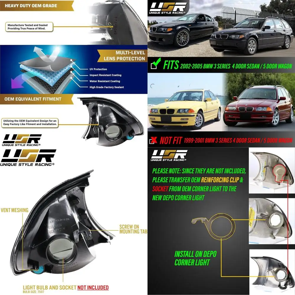 Smoked Corner Turn Signal Lamps Set for 2002-2005 BMW E46 Series Sedan & Wagon (4 & 5 Doors)
Smoked Corner Turn Signal Lamps Set for 2002-2005 BMW E46 Series Sedan & Wagon (4 & 5 Doors)