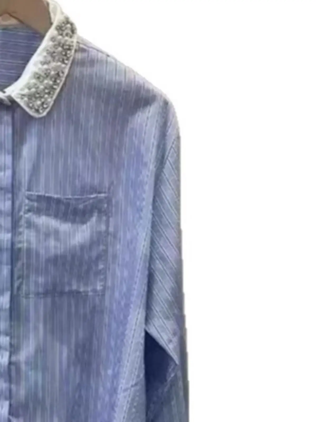 Spring/Summer Women Turn-down Collar Long Sleeve Beaded Contrast Striped Shirt Single Breasted Pocket Loose Casual Blouse
Spring/Summer Women Turn-down Collar Long Sleeve Beaded Contrast Striped Shirt Single Breasted Pocket Loose Casual Blouse