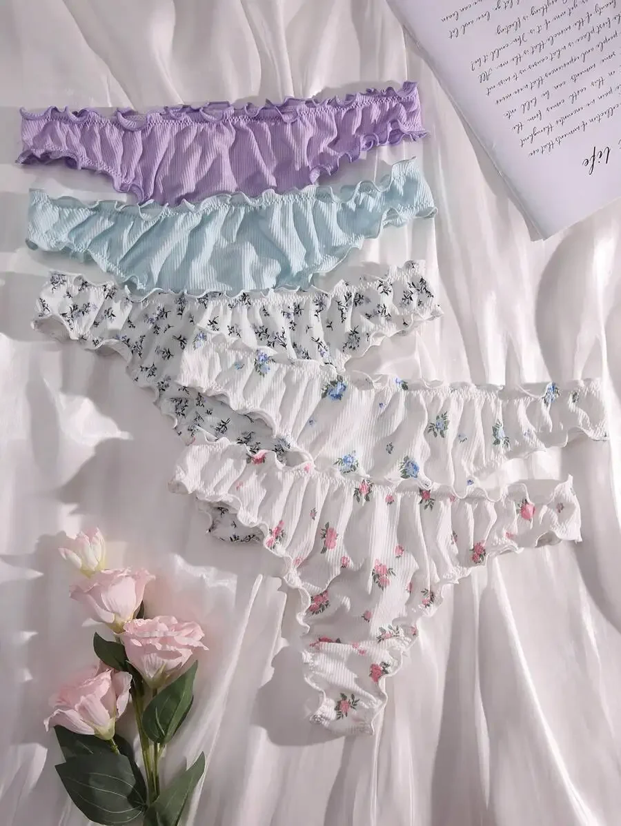 5 Pack Floral Print Ruffled Lace Trim Panties For Women
5 Pack Floral Print Ruffled Lace Trim Panties For Women