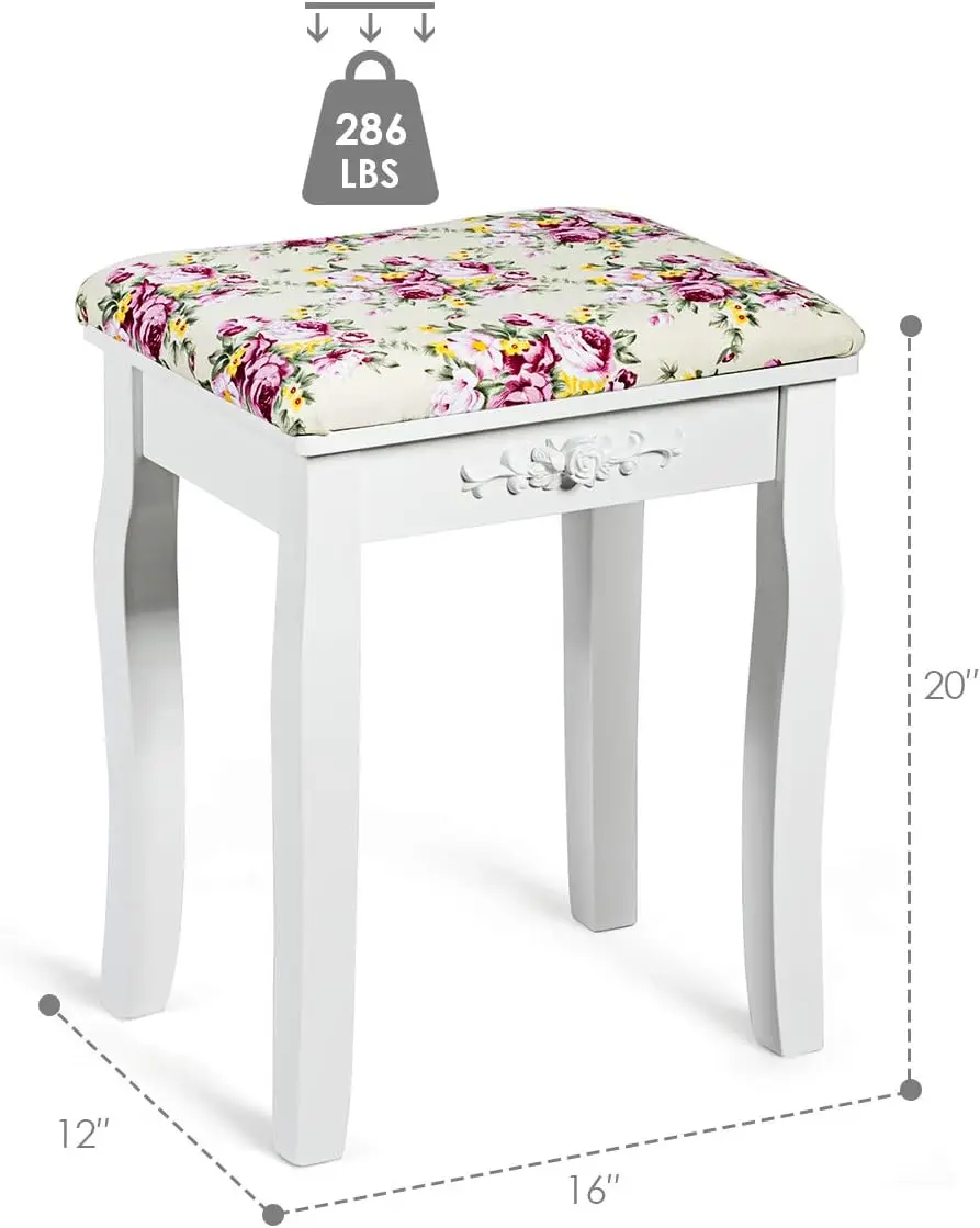 Vanity Stool Wood Dressing Padded Chair Makeup Piano Seat Make Up Bench W/Rose Cushion (White)
Vanity Stool Wood Dressing Padded Chair Makeup Piano Seat Make Up Bench W/Rose Cushion (White)