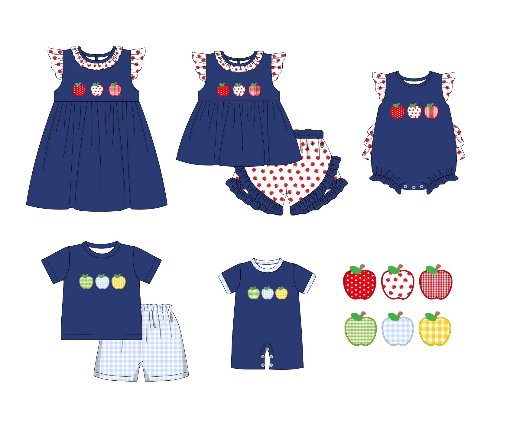 Ropa Baby New Cotton Short Sleeved T-shirt Set Round Neck Apple Printing Boy Top Clothes And Blue Lattice Short Suit Girl Romper
Ropa Baby New Cotton Short Sleeved T-shirt Set Round Neck Apple Printing Boy Top Clothes And Blue Lattice Short Suit Girl Romper