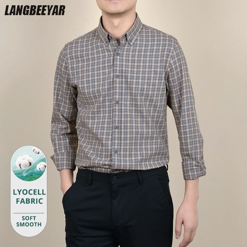 Premium Lyocell+Coton Fabric Plaid Breathable Mens Shirts Casual Checkered Slim Fit Button Down Business Fashion Long Sleeve Top 
Premium Lyocell+Coton Fabric Plaid Breathable Mens Shirts Casual Checkered Slim Fit Button Down Business Fashion Long Sleeve Top
