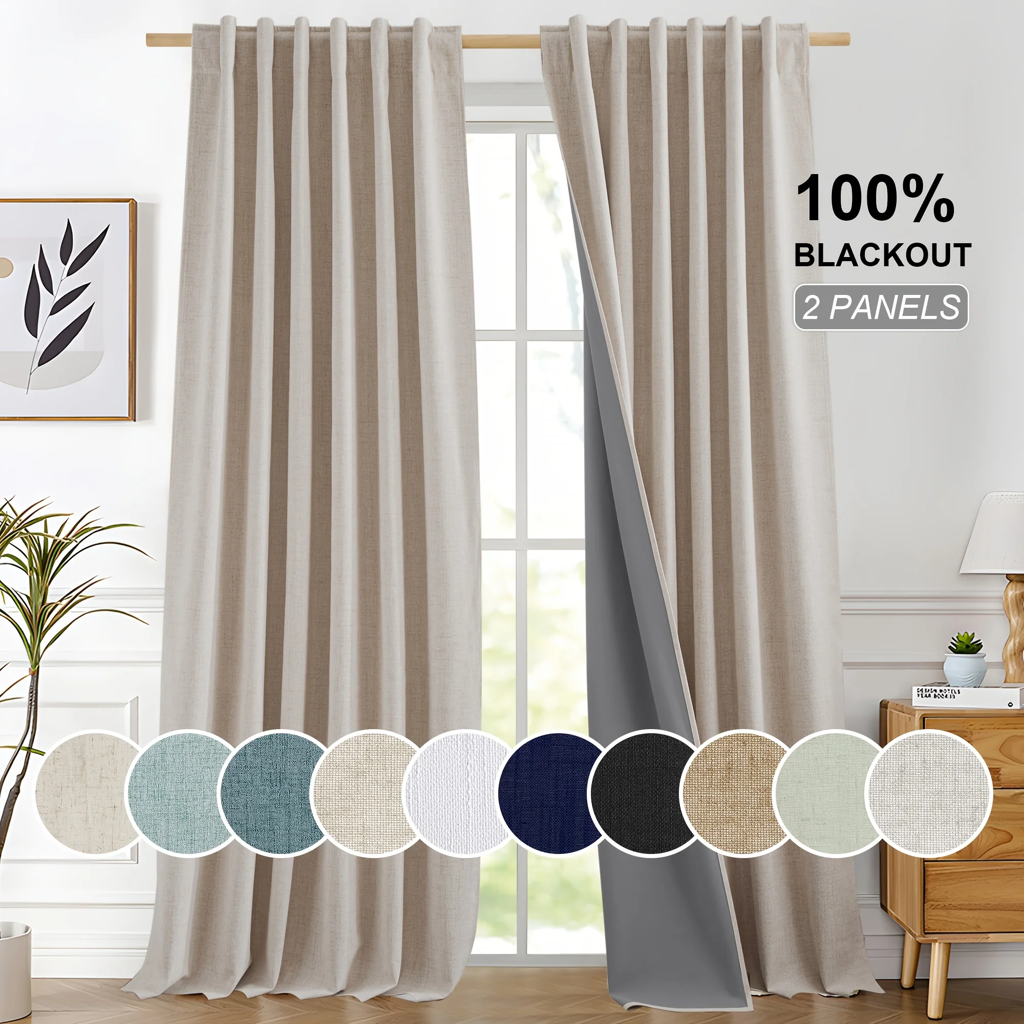 2 Panels Natural Linen 100% Blackout Curtains with Thermal Insulated Liners for Bedroom, Rod Pocket/Back Tab/Clip Ring And Farmh
2 Panels Natural Linen 100% Blackout Curtains with Thermal Insulated Liners for Bedroom, Rod Pocket/Back Tab/Clip Ring And Farmh