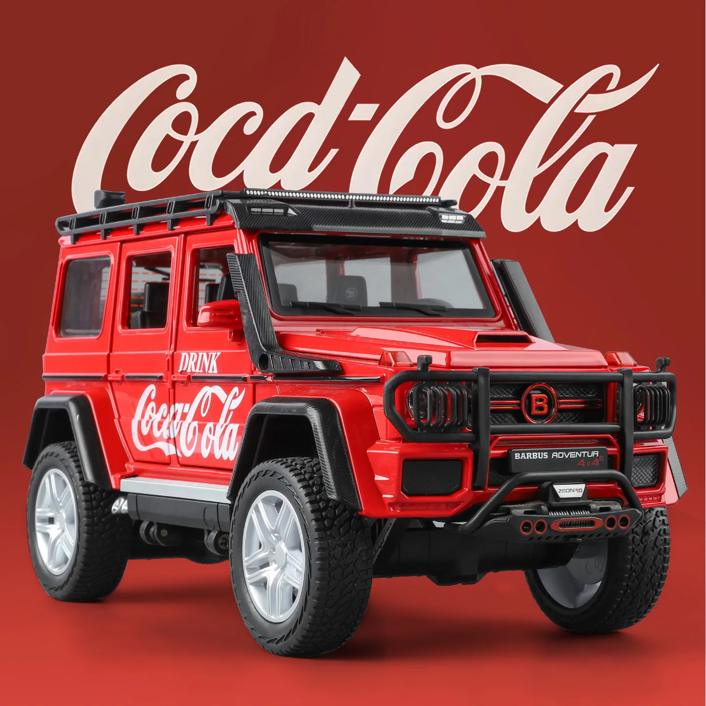 Модель внедорожника Coca-Cola 1:24 из сплава, с четырьмя колесами, амортизацией, звуком и светом, игрушка-подарок, коллекционная литая модель автомобиля из сплава
Модель внедорожника Coca-Cola 1:24 из сплава, с четырьмя колесами, амортизацией, звуком и светом, игрушка-подарок, коллекционная литая модель автомобиля из сплава