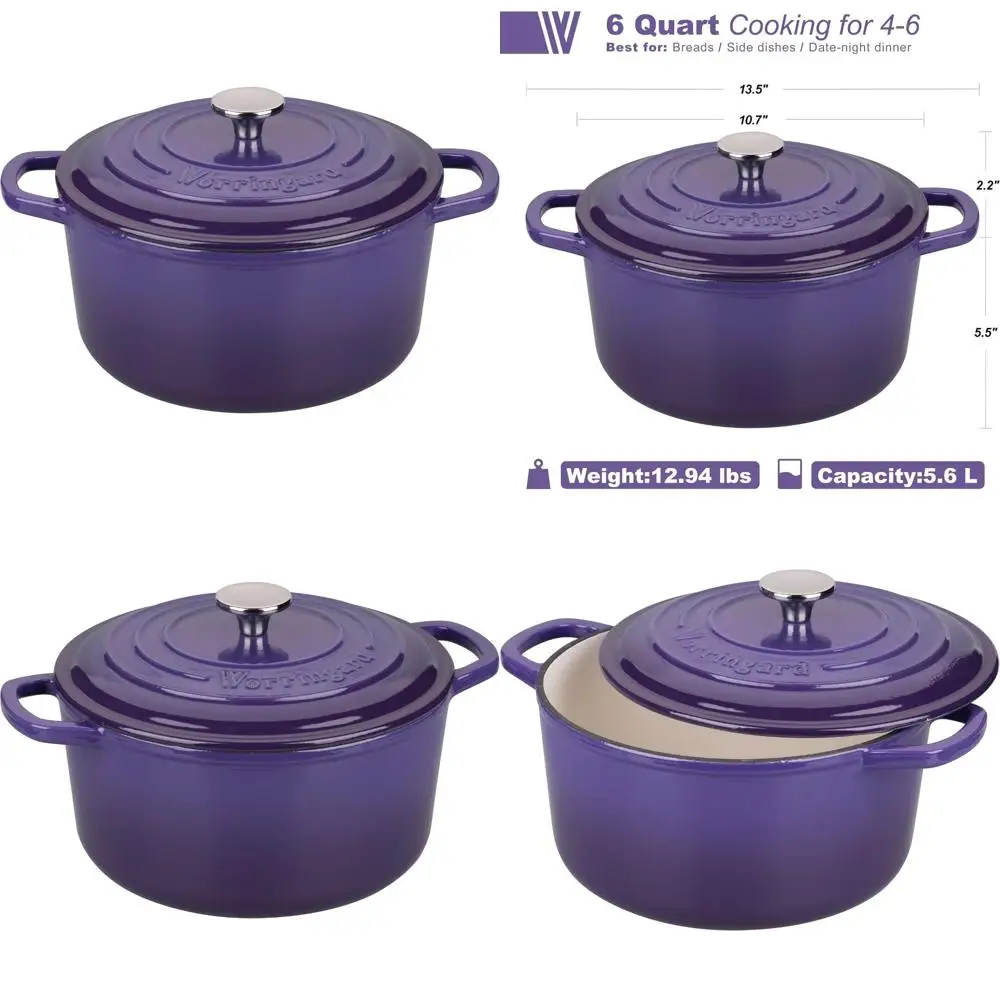 Purple 6 Quart Round Enamel Cast Iron Dutch Oven Pot with Lid for Sourdough Bread Baking and Baking Mastery
Purple 6 Quart Round Enamel Cast Iron Dutch Oven Pot with Lid for Sourdough Bread Baking and Baking Mastery