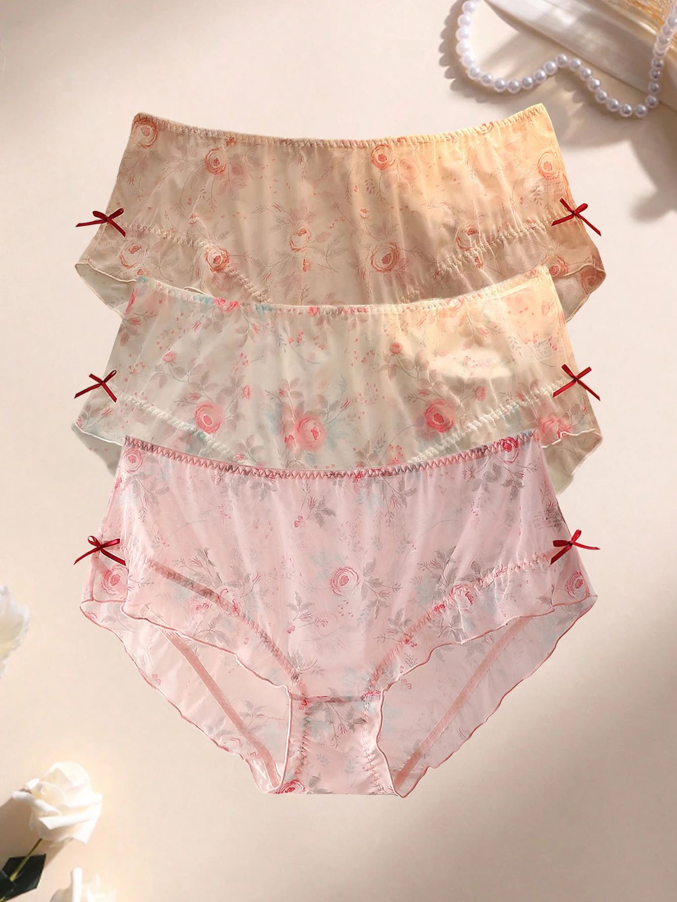 3PCS Women's Panties Cute Sheer Mesh Floral Bow Underwear, Soft Comfortable & for Daily, Home, Dating & Commute.
3PCS Women's Panties Cute Sheer Mesh Floral Bow Underwear, Soft Comfortable & for Daily, Home, Dating & Commute.