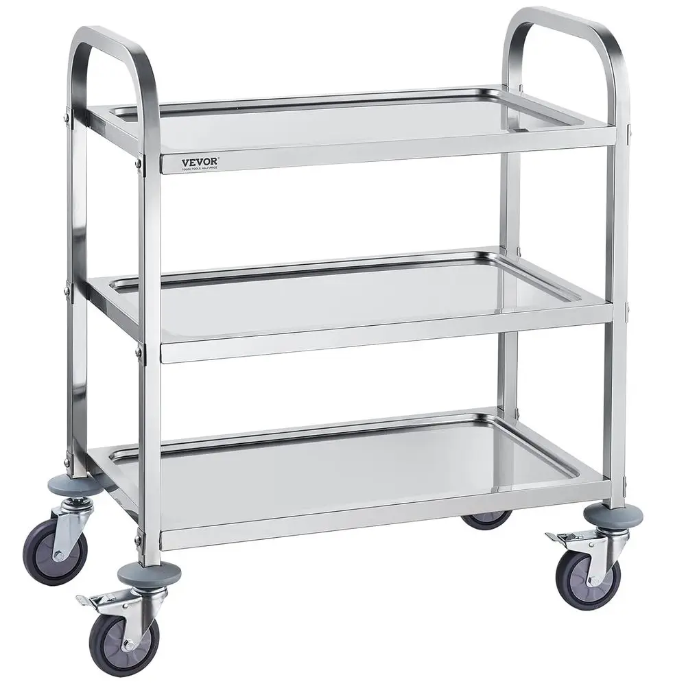 Three-Tier Stainless Steel Utility Cart with 220 lbs Capacity, Lockable Swivel Wheels for Labs, Clinics, and Kitchens
Three-Tier Stainless Steel Utility Cart with 220 lbs Capacity, Lockable Swivel Wheels for Labs, Clinics, and Kitchens