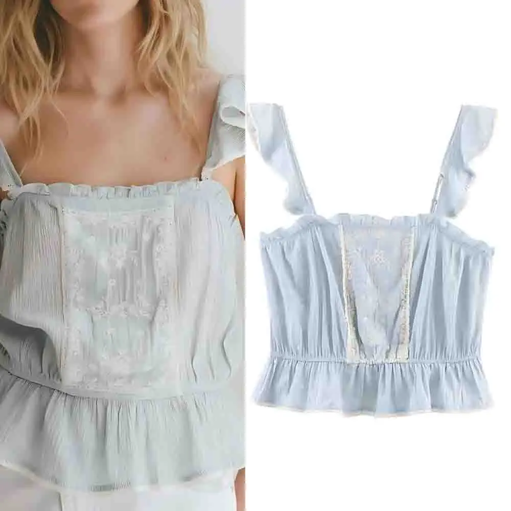 Women's summer fashion layered decoration embroidery suspended top retro sleeveless women's vest chic top
Women's summer fashion layered decoration embroidery suspended top retro sleeveless women's vest chic top