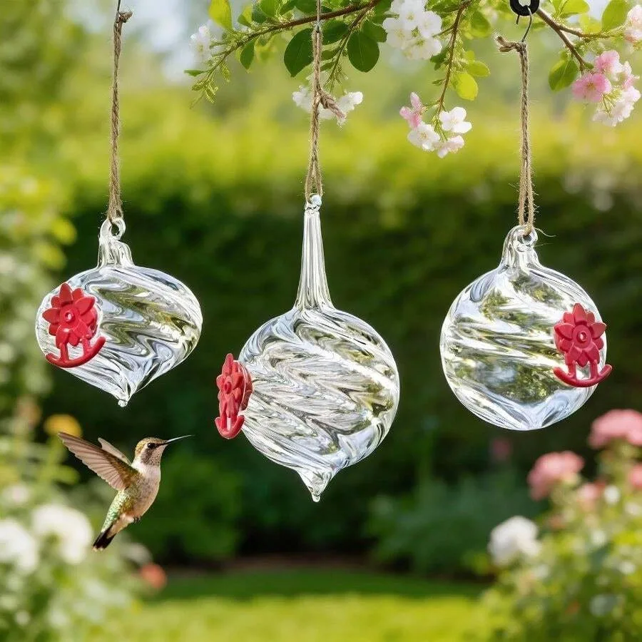 3 Pcs Hand Blown Glass Hummingbird Feeder Outdoors Hanging Glass Humming Bird Feeders With Flower Feeding Ports Ant And Proof
3 Pcs Hand Blown Glass Hummingbird Feeder Outdoors Hanging Glass Humming Bird Feeders With Flower Feeding Ports Ant And Proof