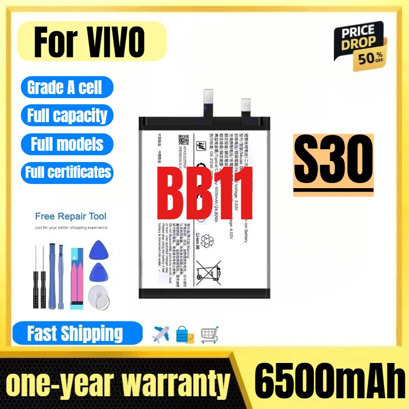 BB11 for VIVO S30 Mobile Phone Battery 0 Cycle High Quality High Capacity Battery Replacement Bateria Grade A Cell with Tools
BB11 for VIVO S30 Mobile Phone Battery 0 Cycle High Quality High Capacity Battery Replacement Bateria Grade A Cell with Tools