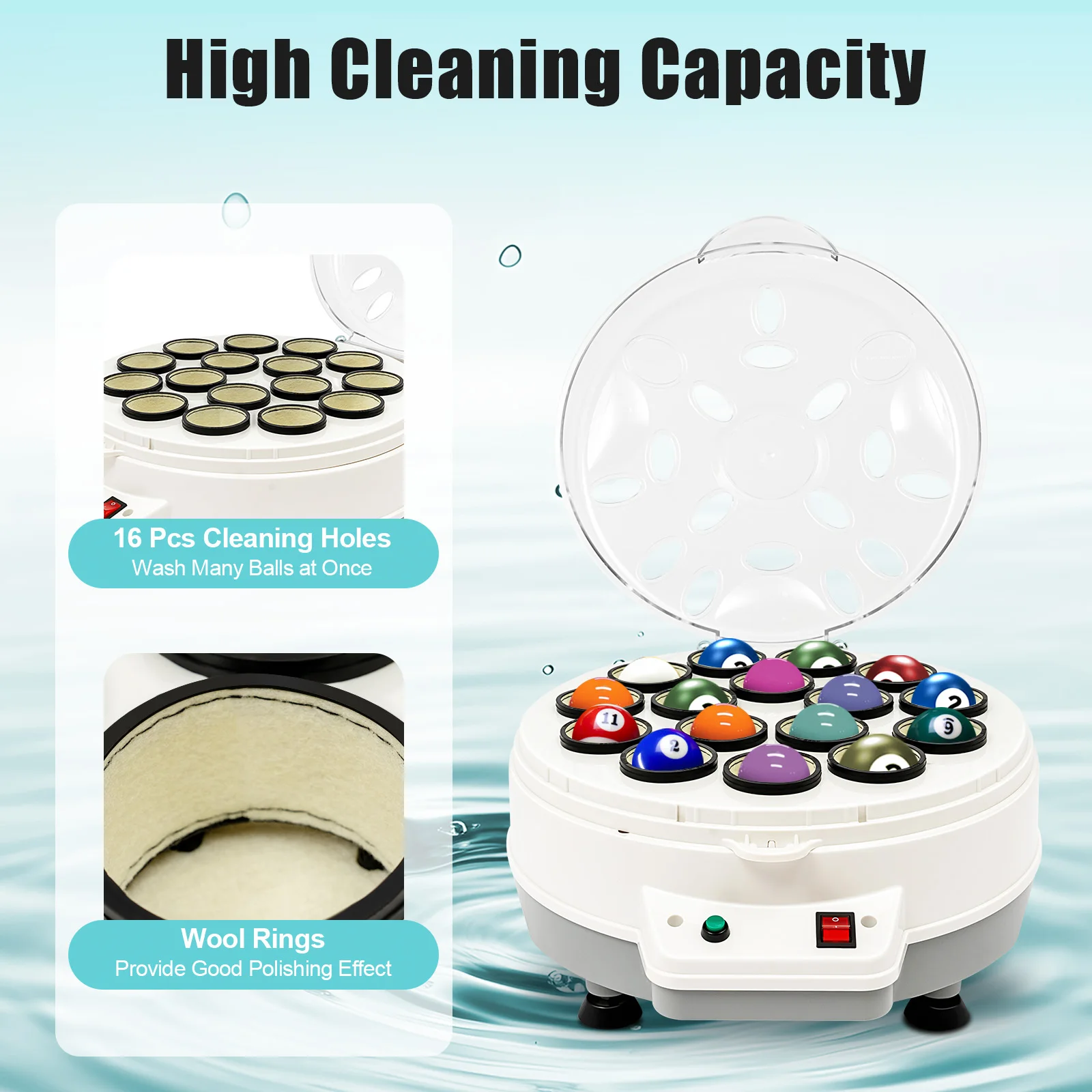 180W Automatic Pool Ball Cleaner, 16 Balls Capacity Billiard Polishing Machine with Copper Motor, US/EU Plug
180W Automatic Pool Ball Cleaner, 16 Balls Capacity Billiard Polishing Machine with Copper Motor, US/EU Plug