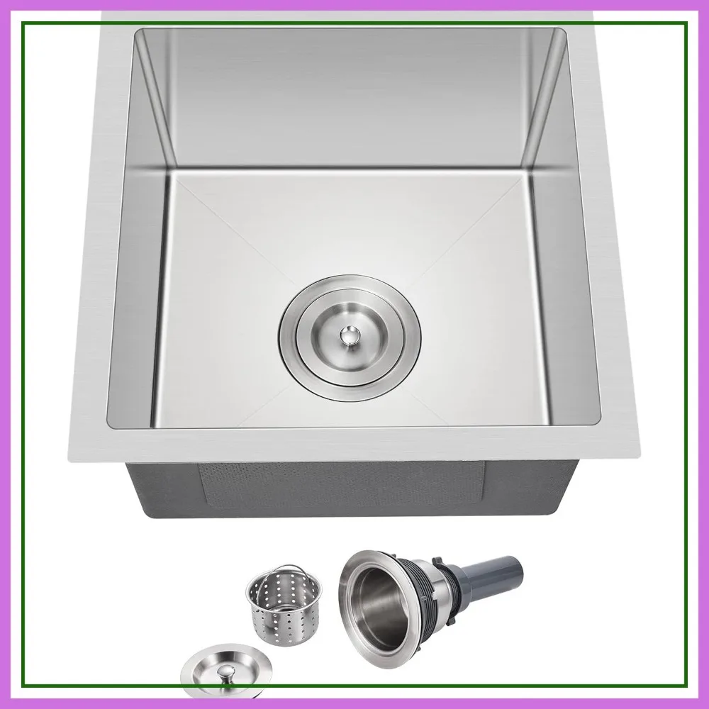 15x15 Undermount Kitchen Sink, T-304 Stainless Steel Single Bowl Bar Sink, Brushed
15x15 Undermount Kitchen Sink, T-304 Stainless Steel Single Bowl Bar Sink, Brushed