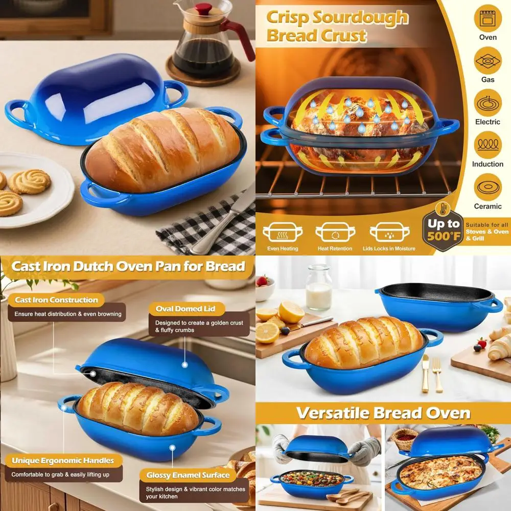 Oval 2.8-Quart Enamel Cast Iron Dutch Oven for Bread Baking with Lid, Ideal for Sourdough and Roasting
Oval 2.8-Quart Enamel Cast Iron Dutch Oven for Bread Baking with Lid, Ideal for Sourdough and Roasting