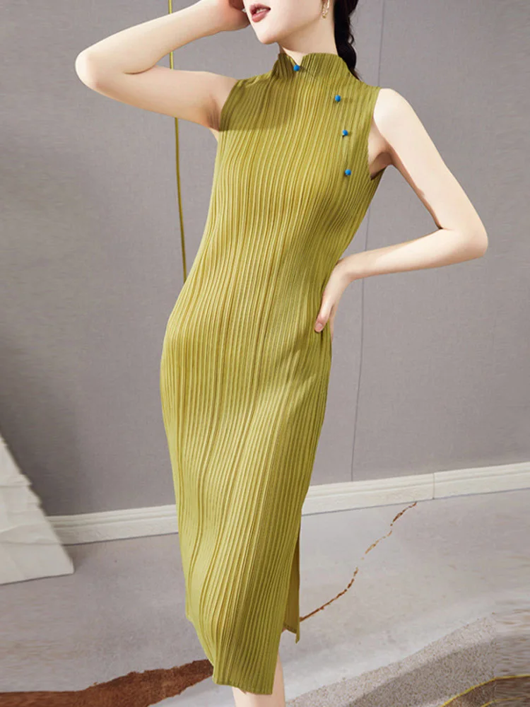 2022 Summer New Stand Collar Sleeveless High Waist Knee-length Solid Color Casual Elastic Fabric Pleated Dress Fashion Trend
2022 Summer New Stand Collar Sleeveless High Waist Knee-length Solid Color Casual Elastic Fabric Pleated Dress Fashion Trend