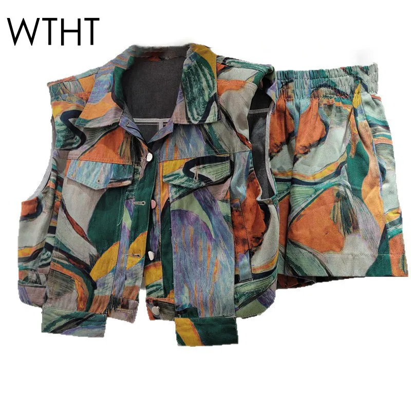 WTHT Fashion New Women's Colorful Print Lapel Denim Vest Elastic High Waist A-line Short Pants Female 2025 Summer 1LS2067
WTHT Fashion New Women's Colorful Print Lapel Denim Vest Elastic High Waist A-line Short Pants Female 2025 Summer 1LS2067