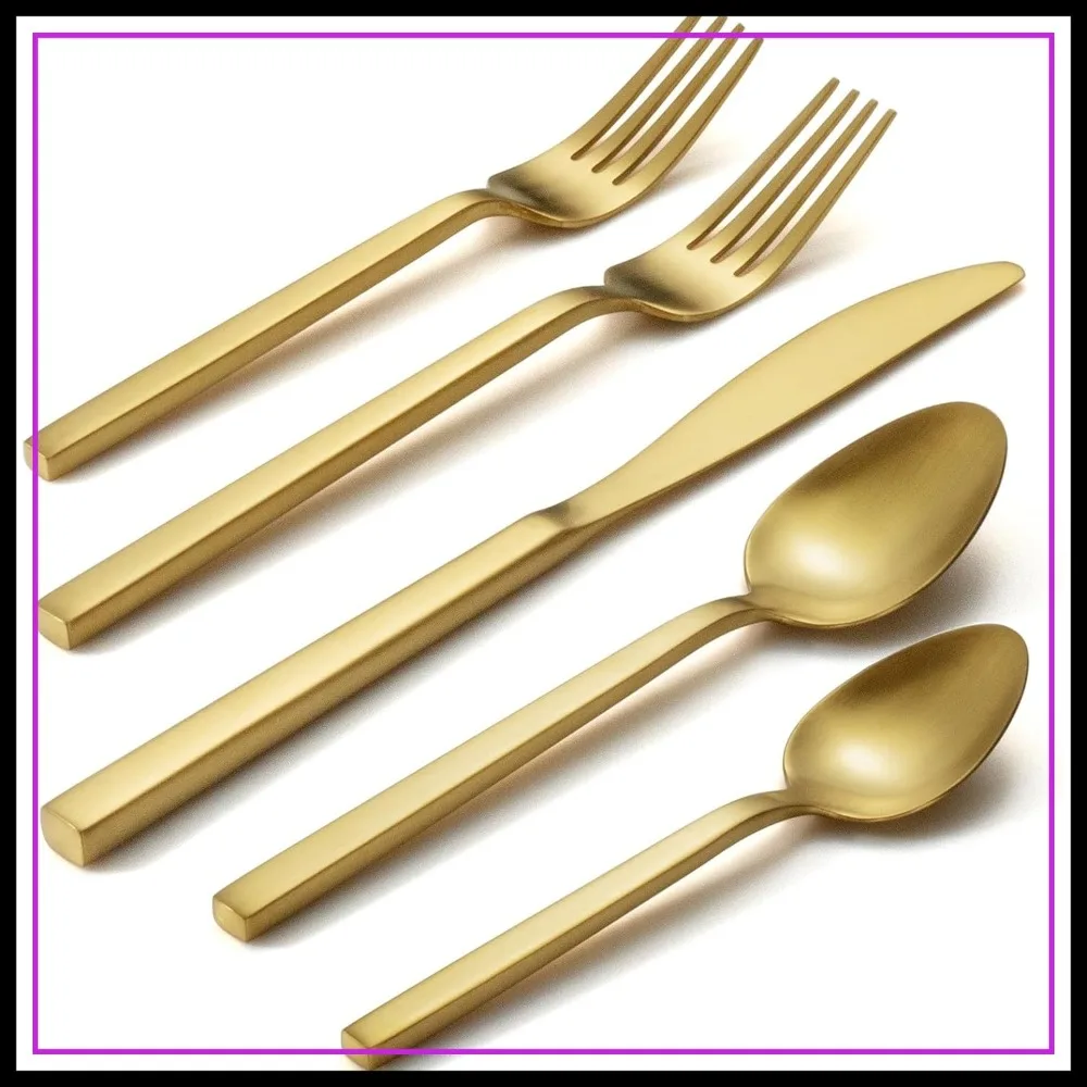 20-Piece Flatware Set, Forged Cutlery Set, Matte Gold Silverware Service for 4, Stainless Steel Tableware with Square Handle, Dishwasher Safe
20-Piece Flatware Set, Forged Cutlery Set, Matte Gold Silverware Service for 4, Stainless Steel Tableware with Square Handle, Dishwasher Safe