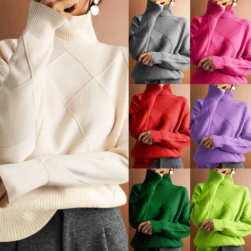 New European American Pullover Loose Temperament Commuter Knitted Sweater Solid Color Turtleneck Rhombus Fashion Sweater Women
New European American Pullover Loose Temperament Commuter Knitted Sweater Solid Color Turtleneck Rhombus Fashion Sweater Women