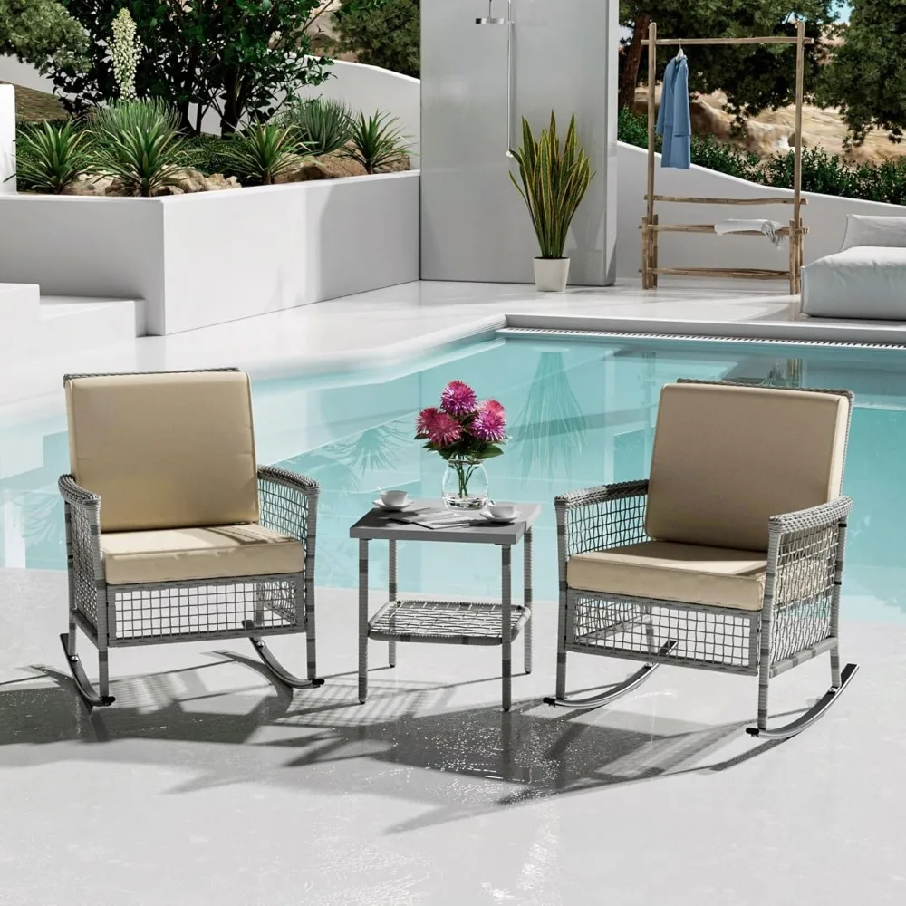 3 Pieces Patio Furniture Set,Wicker Rocking Chair Set with Cushions and Side Table,Rattan Outdoor Conversation Bistro Set for Ba
3 Pieces Patio Furniture Set,Wicker Rocking Chair Set with Cushions and Side Table,Rattan Outdoor Conversation Bistro Set for Ba