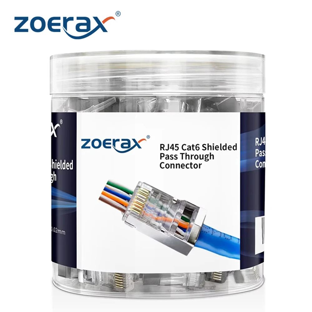 ZoeRax 100-Pack RJ45 Cat6 Pass Through Connector Shielded RJ45 Modular Plugs 1.1mm Hole for Solid or Stranded FTP/STP Cable
ZoeRax 100-Pack RJ45 Cat6 Pass Through Connector Shielded RJ45 Modular Plugs 1.1mm Hole for Solid or Stranded FTP/STP Cable
