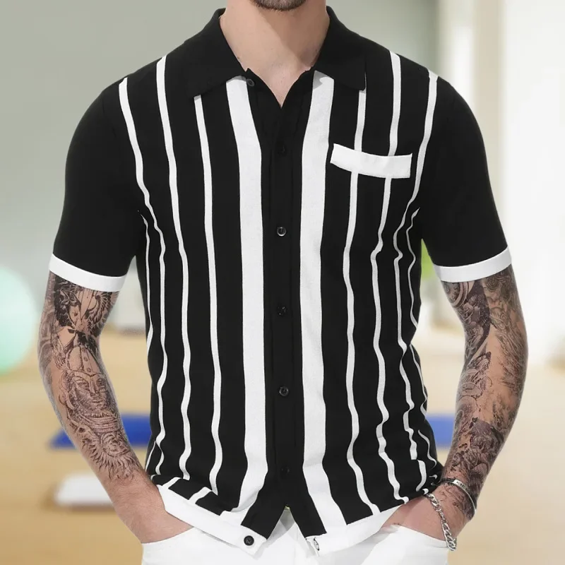 Men's short sleeve polo, Ins style, elegant, striped, high end, Simple, versatile, sliming knitting, new spring summer
Men's short sleeve polo, Ins style, elegant, striped, high end, Simple, versatile, sliming knitting, new spring summer