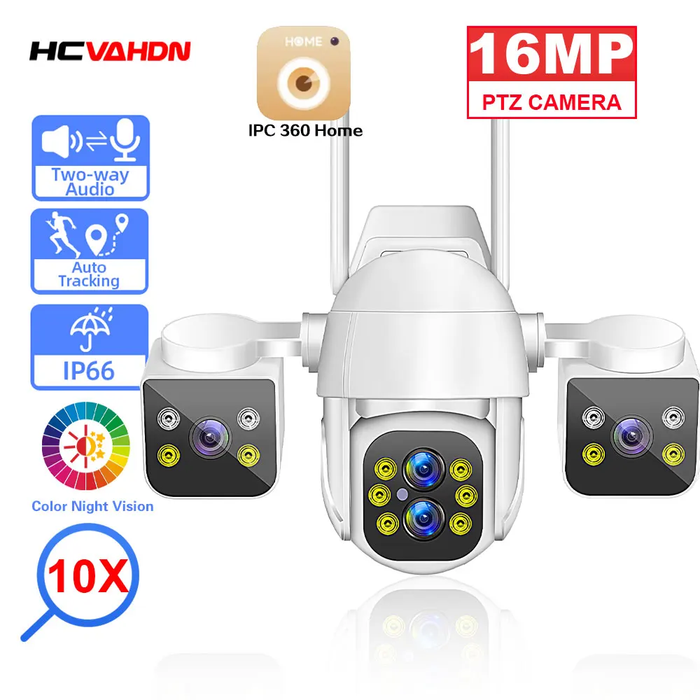 16MP 4K WiFi PTZ Security Camera 10X Zoom Outdoor Four Lens Three Screens Auto Tracking Wireless CCTV Video Surveillance Camera
16MP 4K WiFi PTZ Security Camera 10X Zoom Outdoor Four Lens Three Screens Auto Tracking Wireless CCTV Video Surveillance Camera